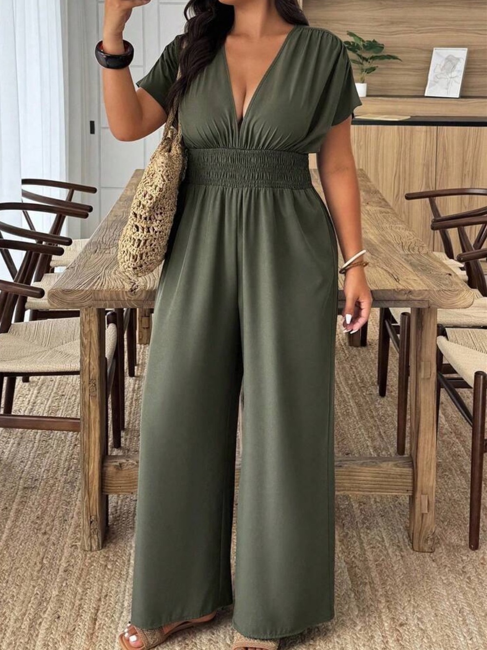 Green Wide-Leg Jumpsuit - Picture 4 of 5